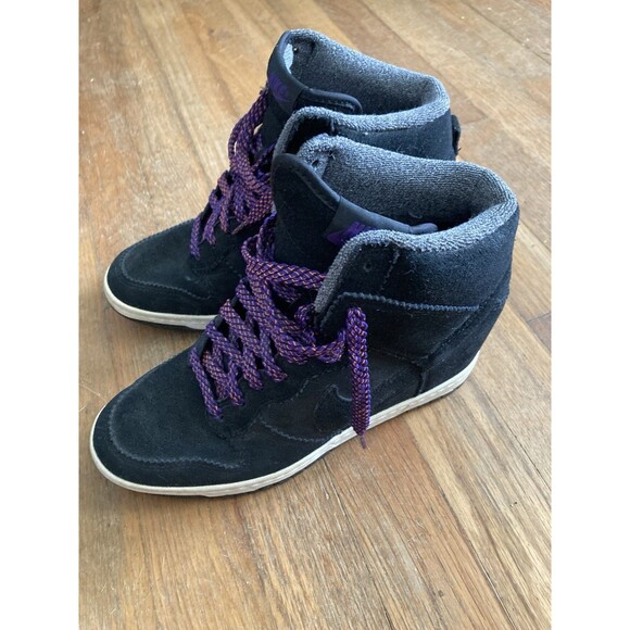 Nike Dunk Ski Hi Hidden Wedge 9 Women Black Suede Purple Urban Streetwear - Picture 13 of 15
